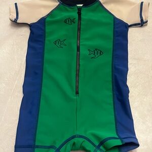 Hanna Andersson Green, Blue & Cream Short-Sleeve Front-Zip Rashguard